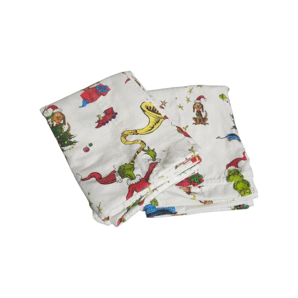 Lot of 2 Pottery Barn Kids Dr. Seuss The Grinch Full Sheet Sets Red & White‎